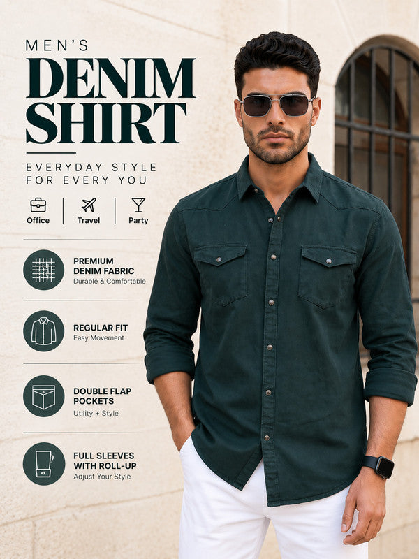 Kuons Avenue Men's Bottle Green Denim Casual Shirt