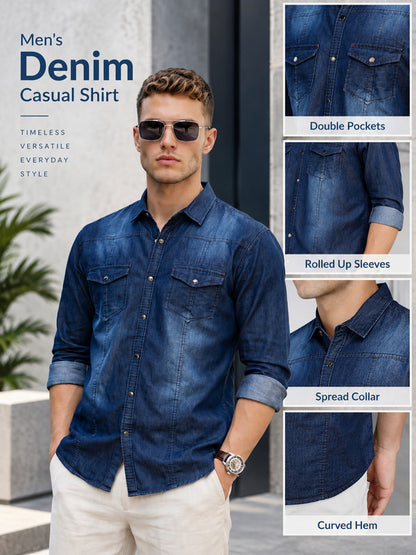 Kuons Avenue Men’s Dark Indigo Denim Casual Shirt