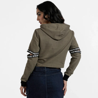 Olive Green Pullover Hoodie With Cut-Out Sleeves
