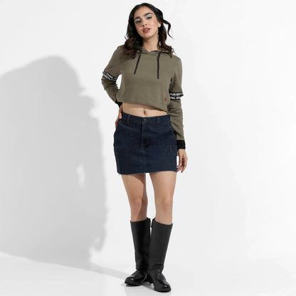 Olive Green Pullover Hoodie With Cut-Out Sleeves