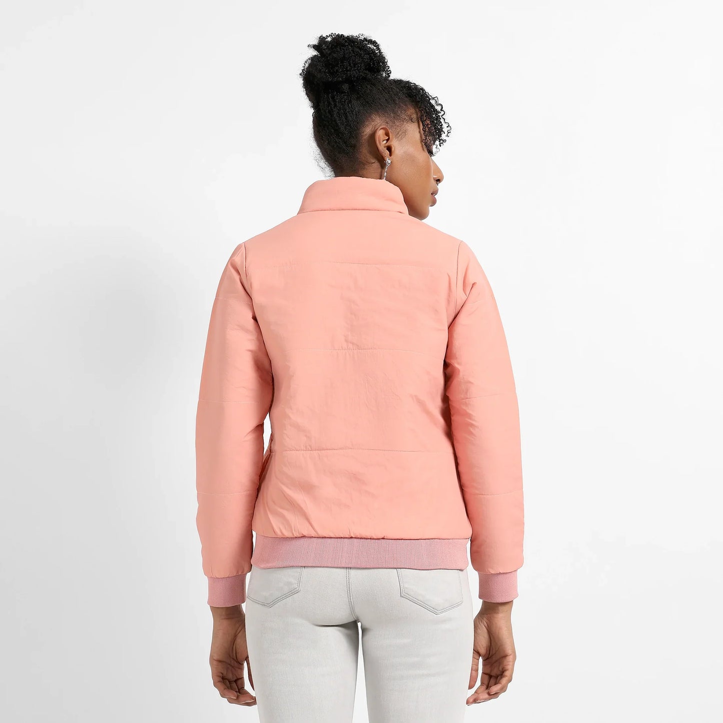 Pink Puffer Jacket With Ribbed Hem