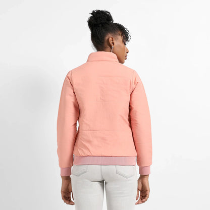 Pink Puffer Jacket With Ribbed Hem