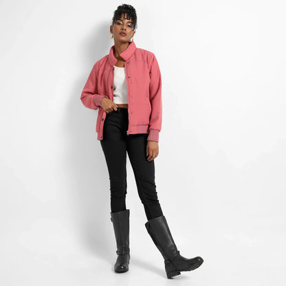 Blush Pink Puffer Jacket With Ribbed Hem