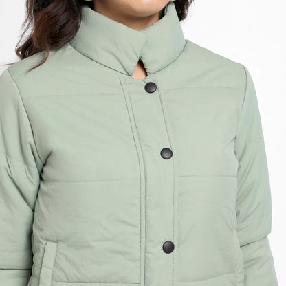 Sage Green Quilted Bomber Jacket With Ribbed Hem