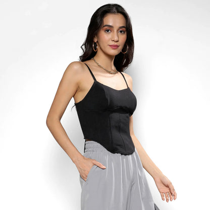 Carbon Black Corset Top With Ultra Cropped Hoodie