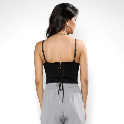 Carbon Black Corset Top With Ultra Cropped Hoodie