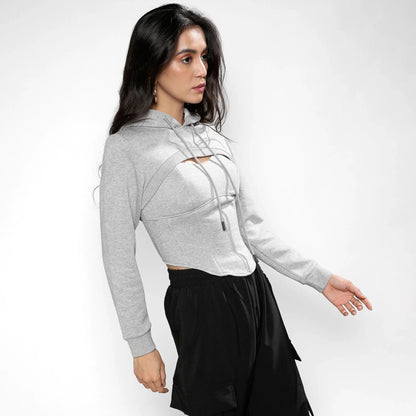 Light Grey Corset Top With Ultra Cropped Hoodie