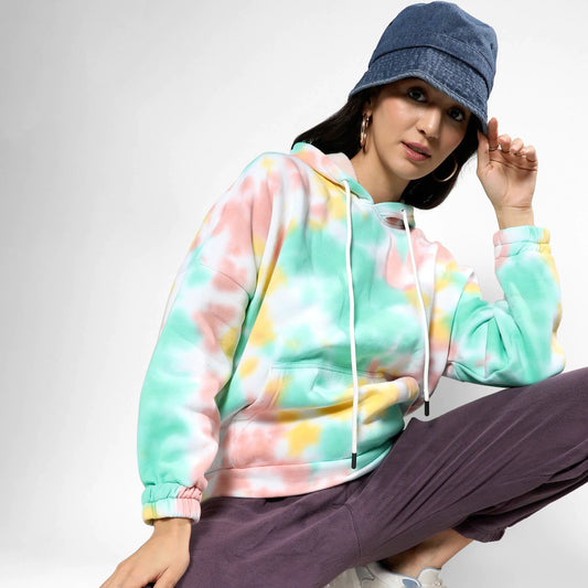 Mint Green & Brown Oversized Tie-Dye Hoodie