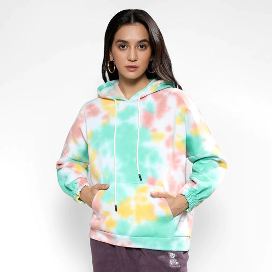 Mint Green & Brown Oversized Tie-Dye Hoodie
