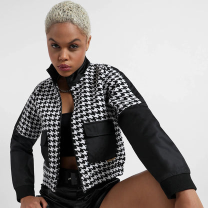 Black & White Contrast Houndstooth Jacket
