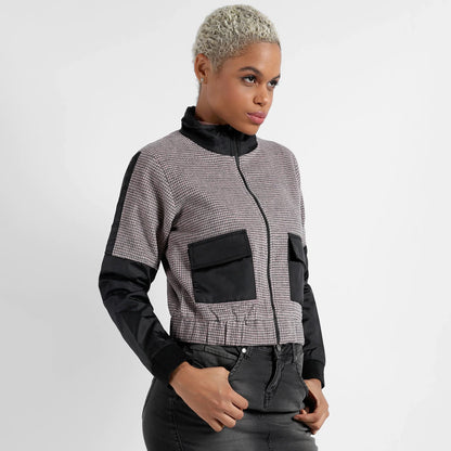 Black & Grey Contrast Houndstooth Jacket