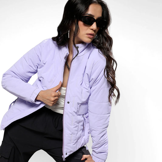Light Purple Bar Quilted Puffer Jacket