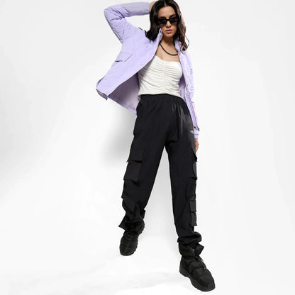Light Purple Bar Quilted Puffer Jacket