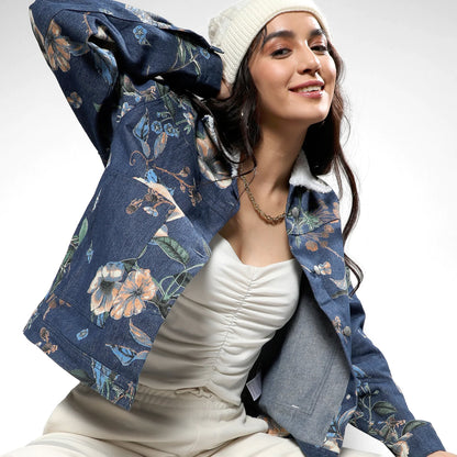 Blue Botanical Denim Jacket