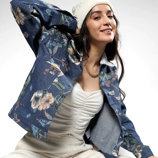 Blue Botanical Denim Jacket