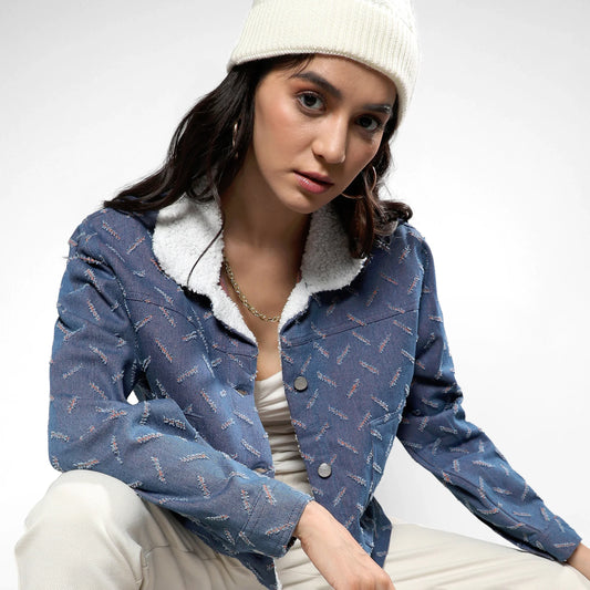 Blue Clustered Distress Denim Jacket