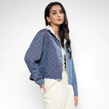Blue Clustered Distress Denim Jacket