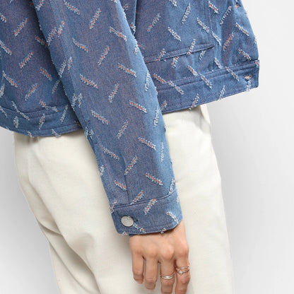 Blue Clustered Distress Denim Jacket