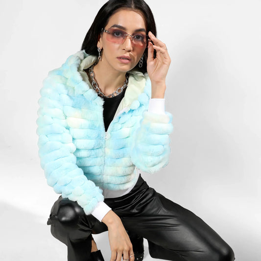 Light Blue Faux Fur Cropped Jacket
