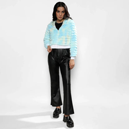 Light Blue Faux Fur Cropped Jacket