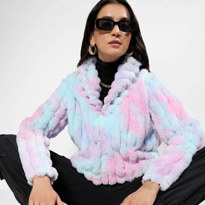 Powder Blue & Blush Pink Bubblegum Ripple Faux Fur Jacket