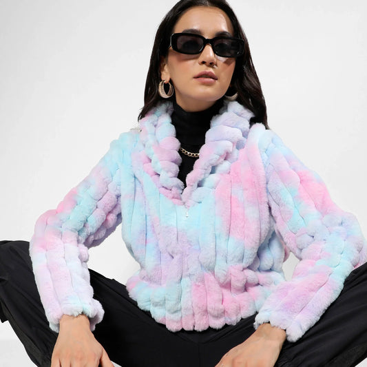 Powder Blue & Blush Pink Bubblegum Ripple Faux Fur Jacket