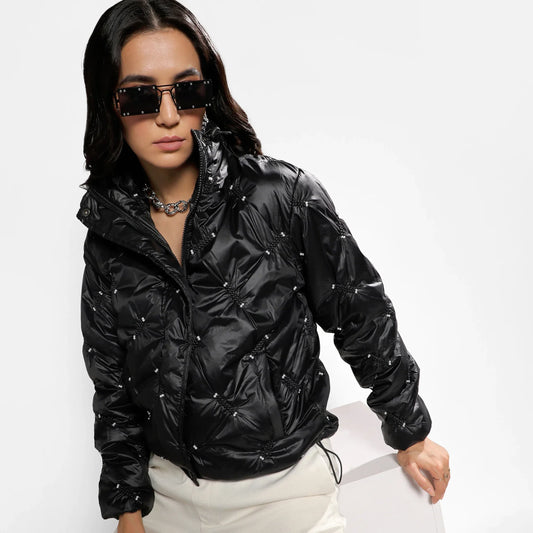 Carbon Black Diamond Quilt Puffler Jacket