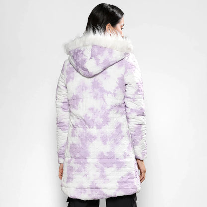 Powder White & Lilac Creased Tie-Dye Puffer Jacket