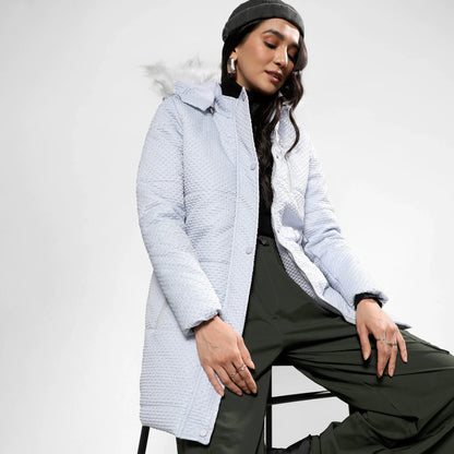 Light Grey Micro Diamond Quilted Puffer Jacket