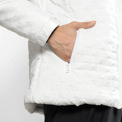 Powder White Buffallo Check Quilted Puffer Jacket
