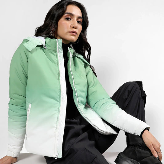 Pistachio Green & Chalk White Ombre Puffer Jacket