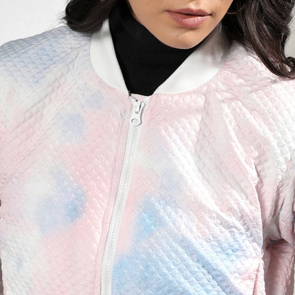 Powder Blue & Blush Pink Tie-Dye Micro Diamond Quilted Puffer Jacket