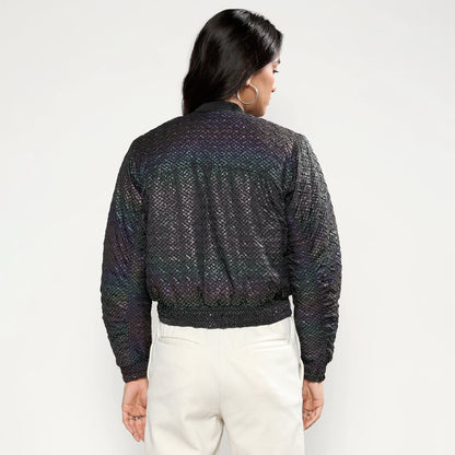 Carbon Black Holographic Print Puffer Jacket