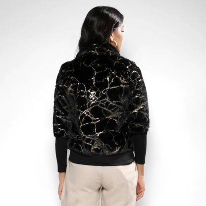 Carbon Black Metallic Veined Faux Fur Jacket