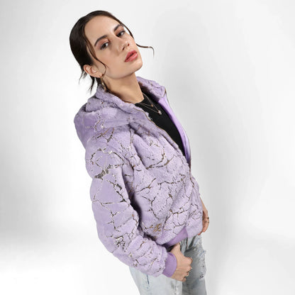 Lilac Metallic Veined Faux Fur Jacket