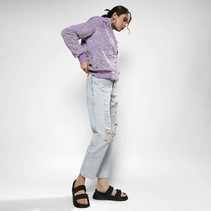 Lilac Metallic Veined Faux Fur Jacket