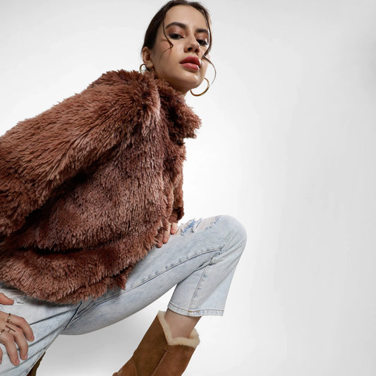 Chocolate Brown Faded Faux Fur Jacket