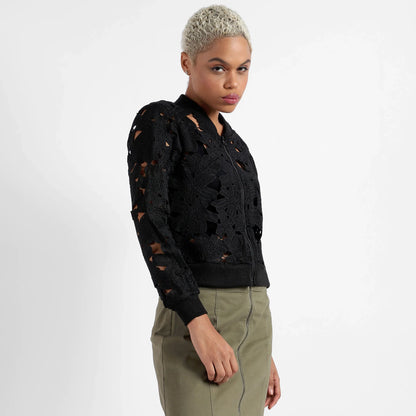 Jet Black Self-Design Botanical Jacket