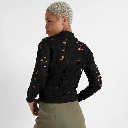 Jet Black Self-Design Botanical Jacket