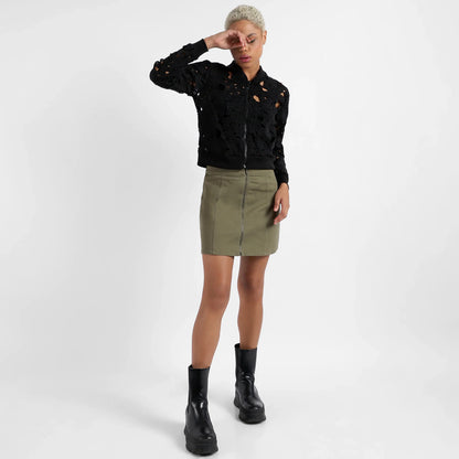 Jet Black Self-Design Botanical Jacket