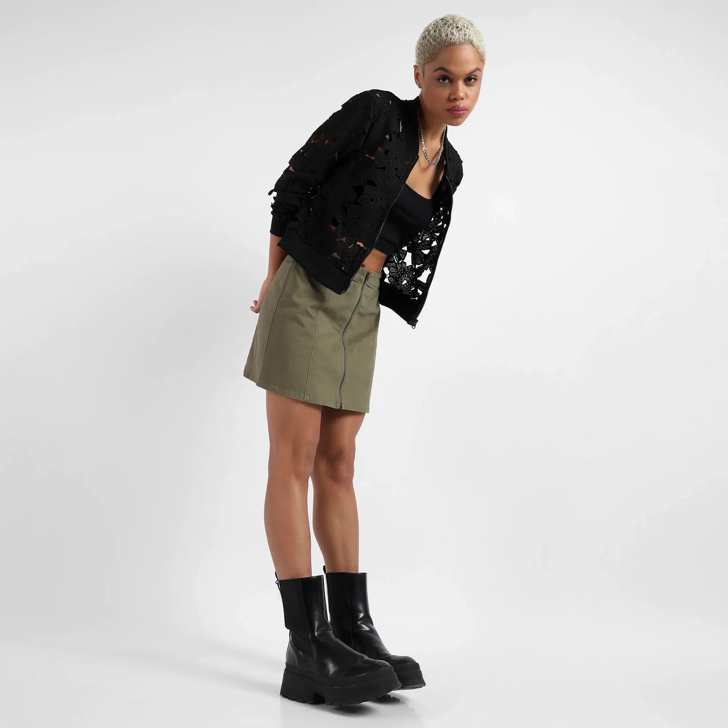 Jet Black Self-Design Botanical Jacket