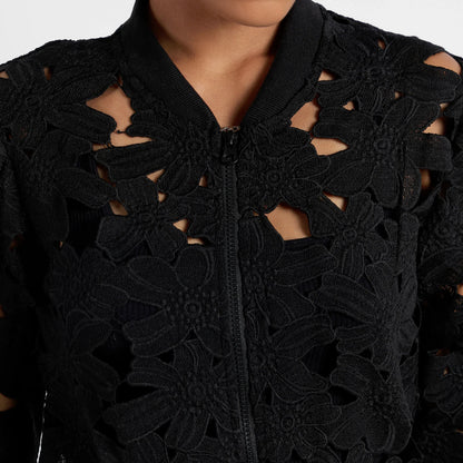 Jet Black Self-Design Botanical Jacket