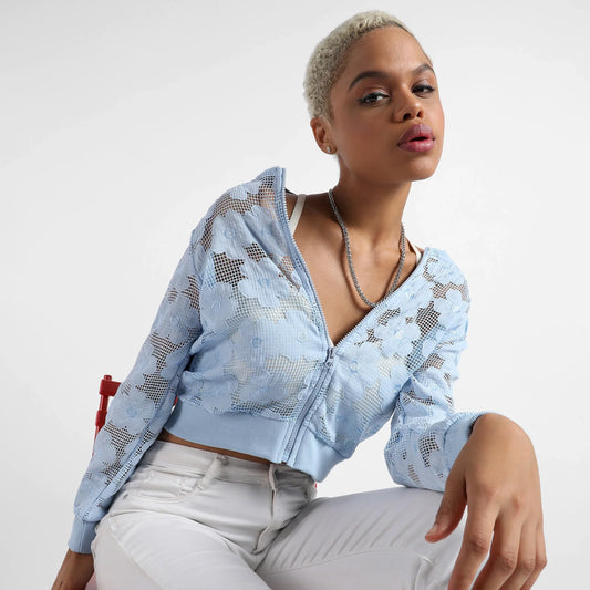Icy Blue Self-Design Flower Jacket