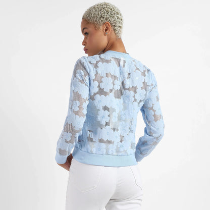 Icy Blue Self-Design Flower Jacket
