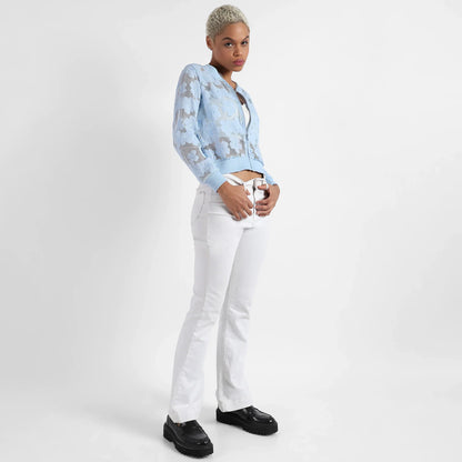 Icy Blue Self-Design Flower Jacket