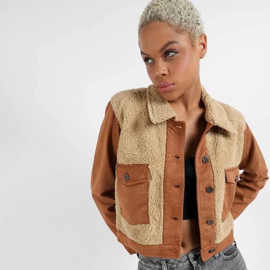 Brown Contrast Sherpa Jacket