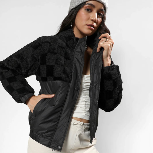 Carbon Black Fleece Self-Design Buffalo Check Jacket