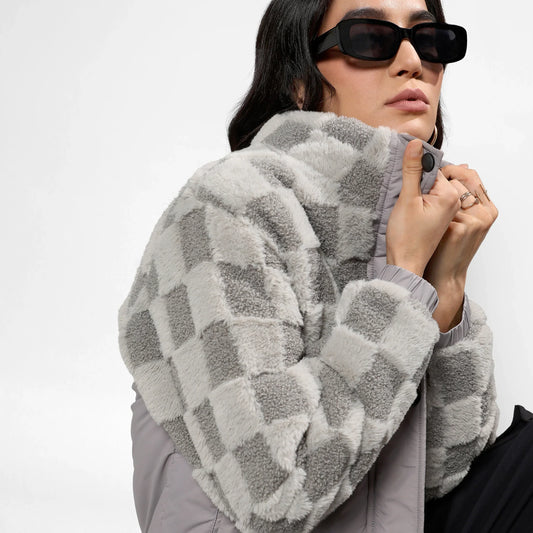 Moon Grey Fleece Self-Design Buffalo Check Jacket