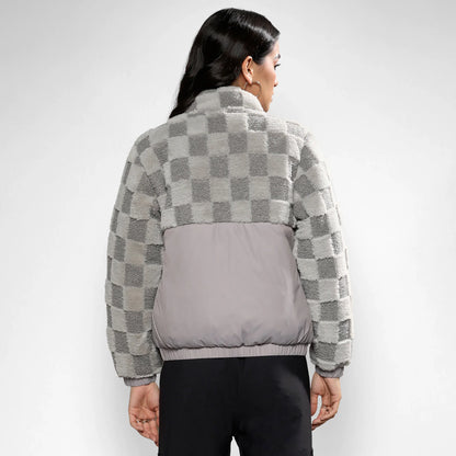 Moon Grey Fleece Self-Design Buffalo Check Jacket