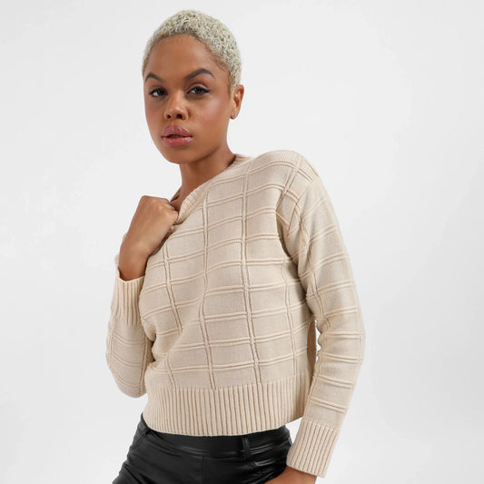 Beige Geometric Knit Sweater